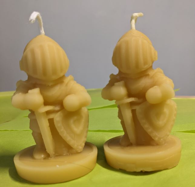 decorative, beeswax candles in shape of knights in armour